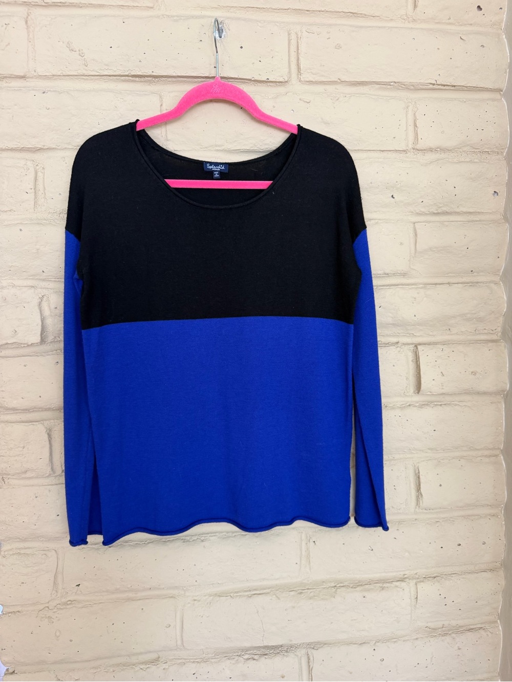 Splendid Black and Royal Blue Colorblock Long-Sleeve Crew